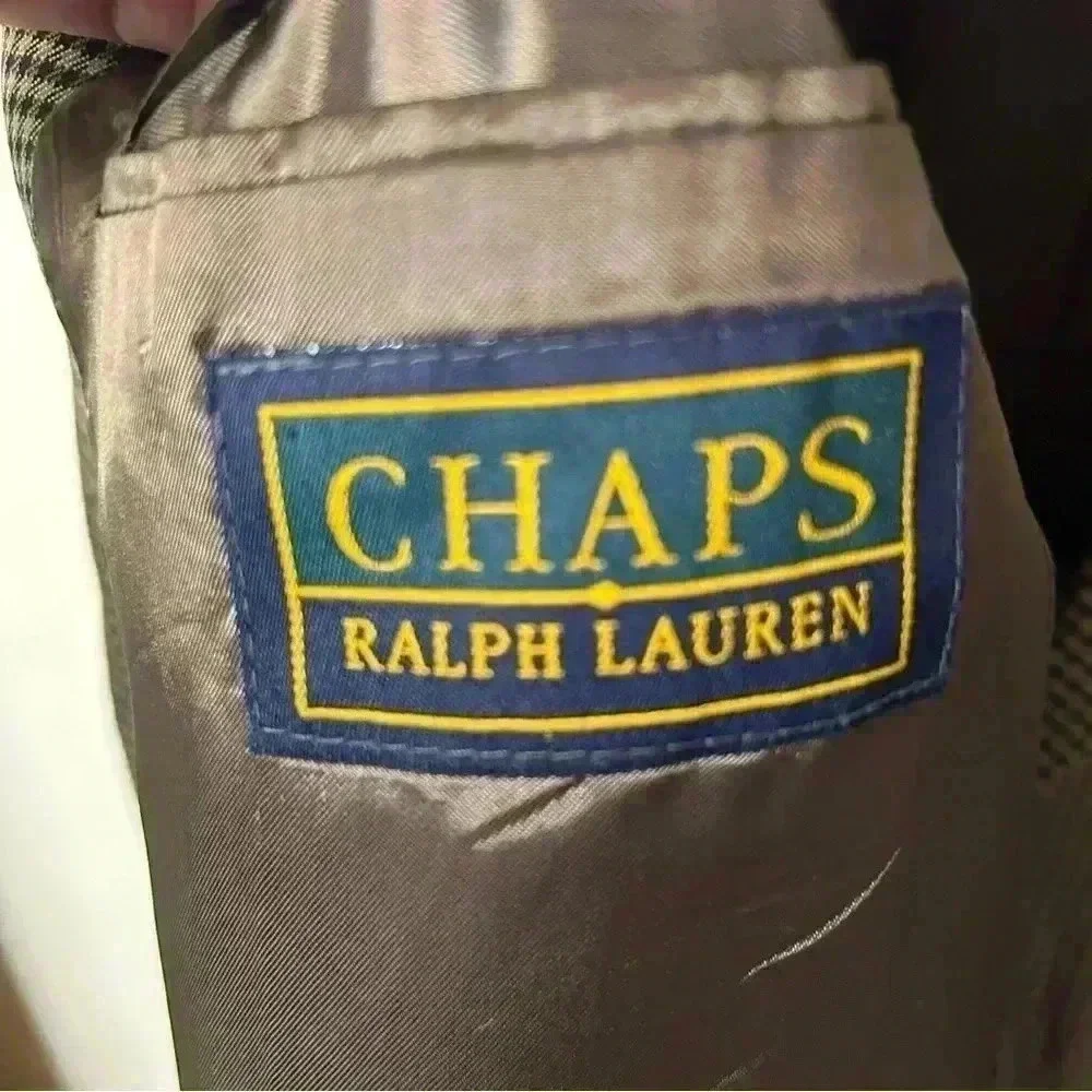 Vintage Chaps Ralph Lauren Houndstooth Silk Wool Blazer Size 48T